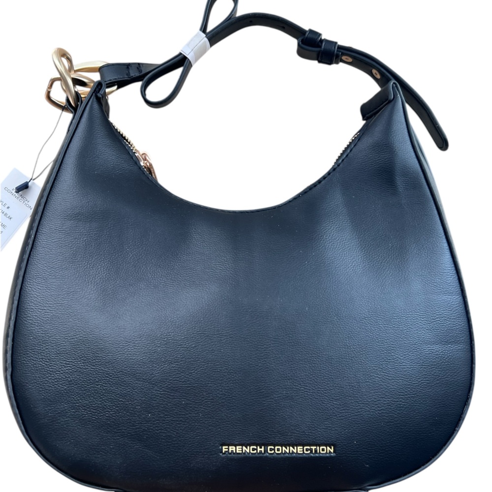 French Connection Moritz Textured Smooth Hobo Black Bag